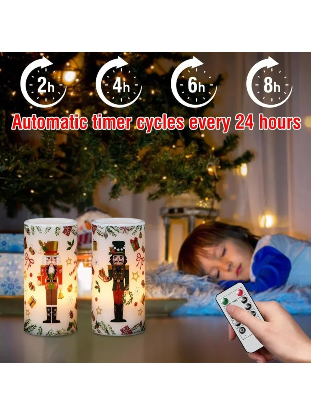 Flameless Nutcracker Pillar Candles with Remote Timer | 2 Pack, Battery Operated